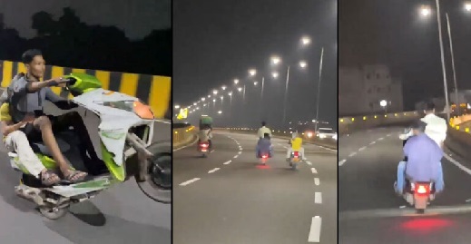 آرام گھر فلائی اوور پر نوجوانوں کے خطرناک بائیک اسٹنٹس