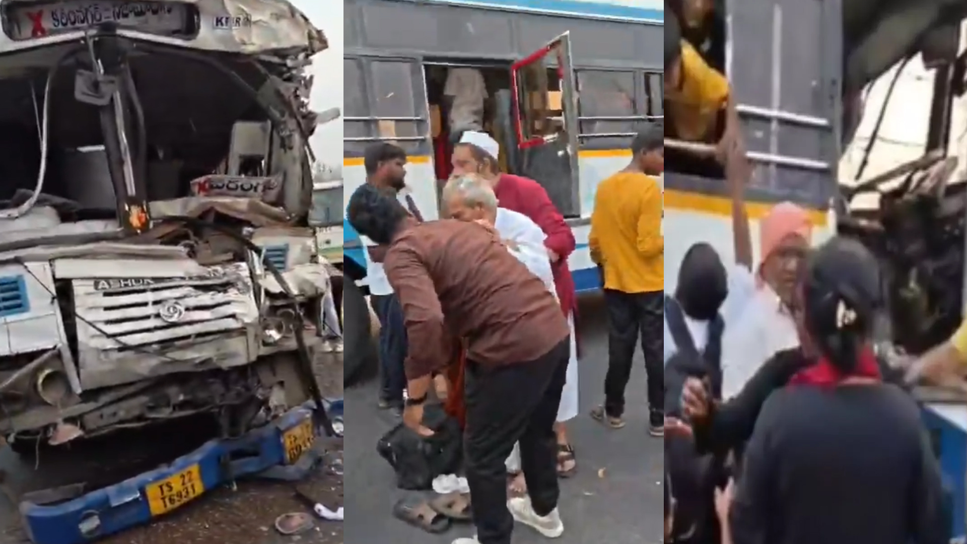 کریم نگر: الُگونور بائی پاس کے قریب آر ٹی سی بس اور لاری میں تصادم، کئی مسافر زخمی