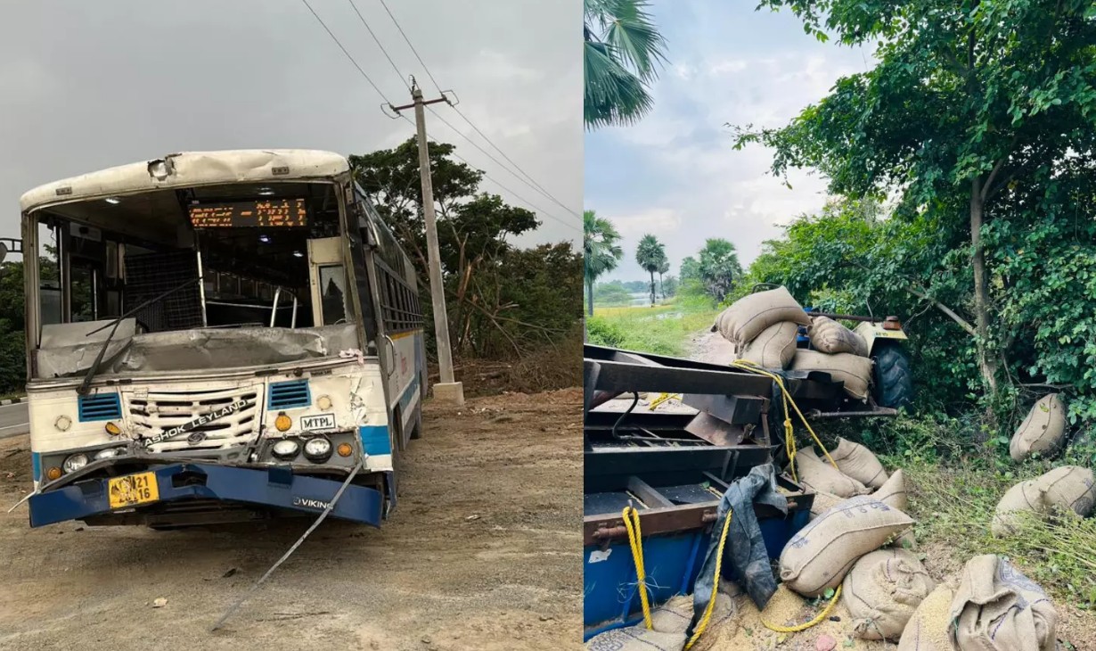 کریم نگر میں آر ٹی سی بس اور ٹریکٹر میں ٹکر، 15 مسافر زخمی