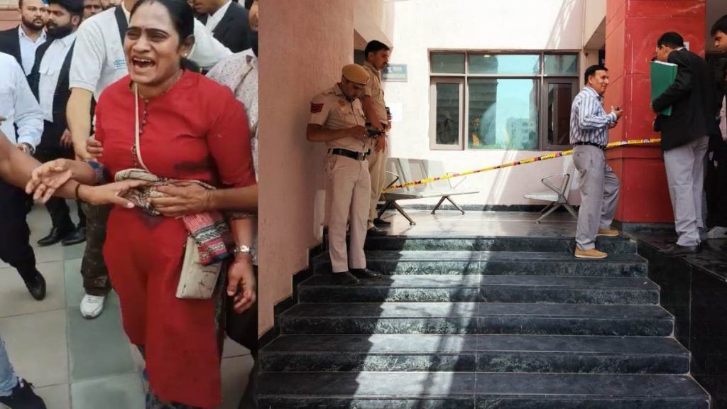 ویڈیو میں وہ لمحہ دکھایا گیا ہے جب خاتون کو دہلی کی عدالت میں وکیل کے لباس میں ملبوس شخص نے گولی ماردی 