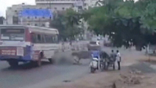 تمل ناڈو: گائے نے موٹر سائیکل سوار پر کیا حملہ، بس کے نیچے آکر بائیک سوار کی موت 