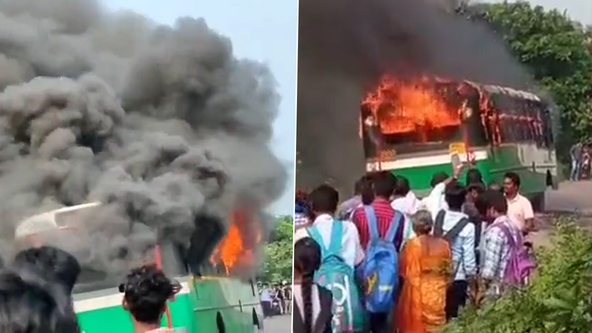 آندھرا پردیش کی آر ٹی سی بس میں آگ لگ گئی،  حادثے میں 40 مسافر زخمی.