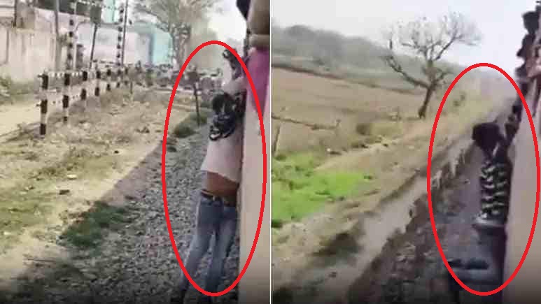 ویڈیو ریل کے لیے جان لیوا سٹنٹ، ایک منٹ تک ٹرین کی کھڑکی سے لٹکتا رہا شخص