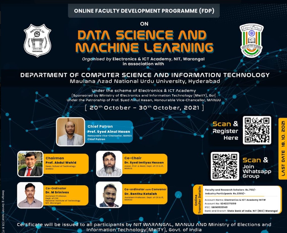  مانو میں ڈاٹا سائنس اور مشین لرننگ پر فیکلٹی ڈیولپمنٹ پروگرام