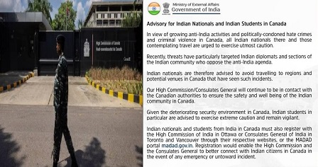 حکومت نے کینیڈا میں ہندوستانیوں سے احتیاط کی اپیل کی 