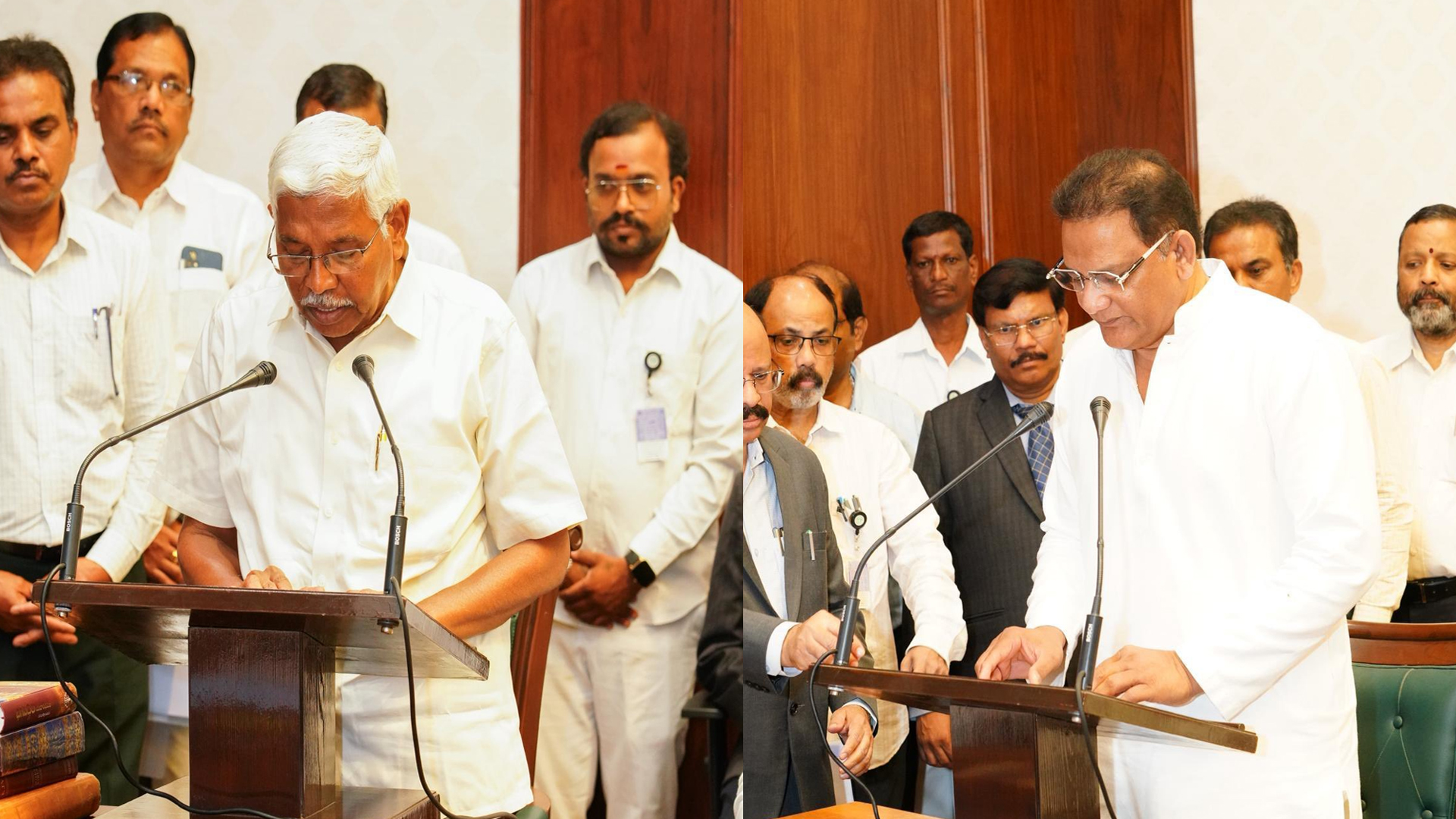 تلنگانہ میں گورنر کوٹہ کے ایم ایل سیز  اظہرالدین اور کودنڈارام   کی حلف برداری