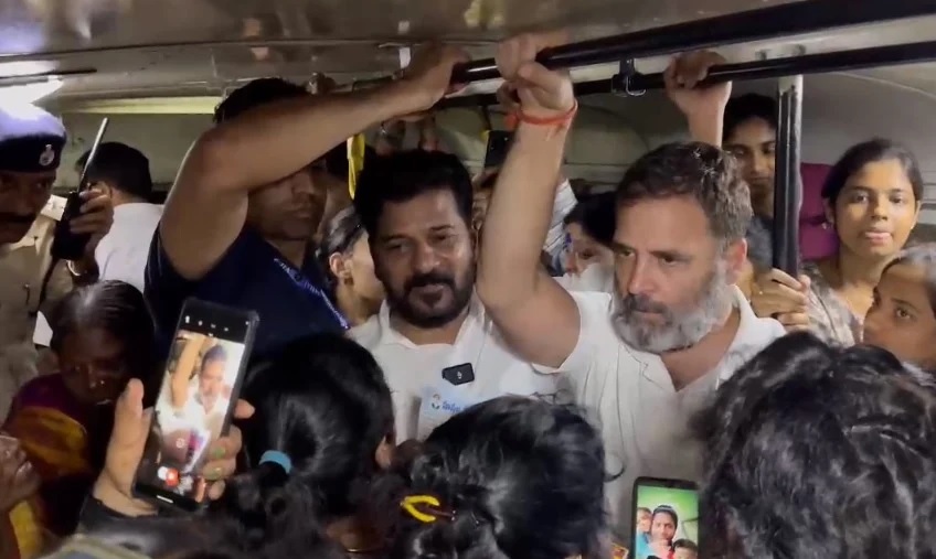 راہول گاندھی نے کیا حیدرآباد میں RTC بس میں سفر، مسافروں سے کی بات چیت