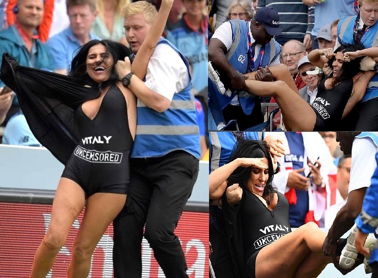 ورلڈ کپ کے فائنل میچ میں  گھسی خاتون streaker ، میدان پر اتارنے لگی کپڑے