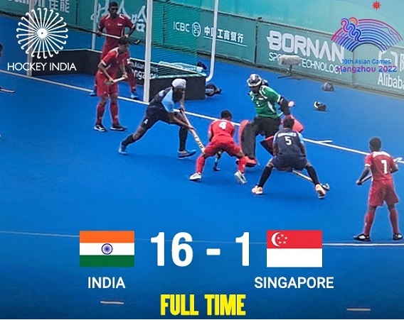 ایشین گیمز: ہندوستانی مردوں کی ہاکی ٹیم نے سنگاپور کو 16-1 سے شکست دی