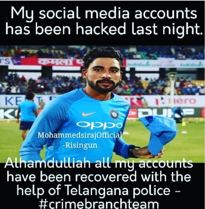 حیدرآباد کرکٹر محمد سراج کا سوشل میڈیا اکاؤنٹ ہیک، ہیکر نے لڑکی کو بھیجے پیار بھرے پیغامات