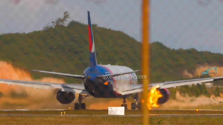 تھائی لینڈ میں ٹیک آف کے دوران طیارے کے ٹائر پھٹ گئے، انجن میں آگ لگ گئی