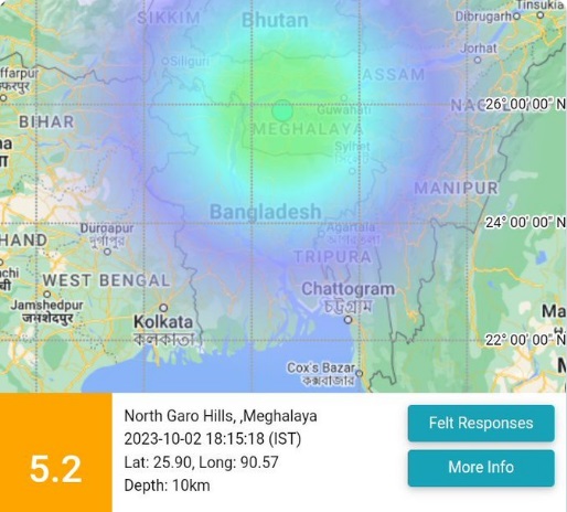 میگھالیہ اور آسام سمیت شمال مشرقی علاقوں میں 5.2 شدت کا زلزلہ