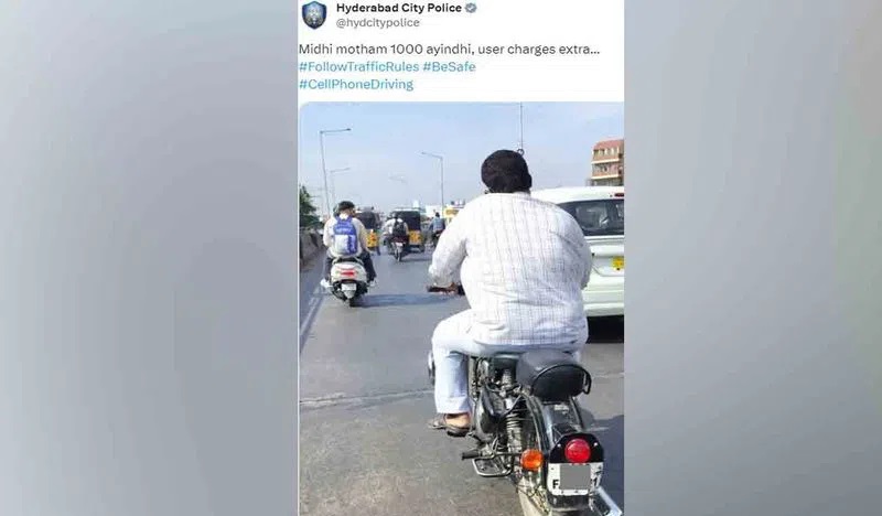 ٹریفک قواعد کی خلاف ورزی، حیدرآباد سٹی پولیس کا تصویر پر انوکھا کیشن
